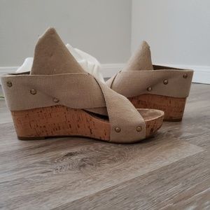Lucky Brand Miller2 Elastic Cork Platform Wedges 8